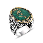 Green Enameled Sufism Nothingness Silver Ring for men
